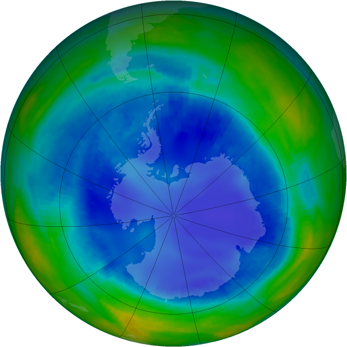 Antarctic ozone map for 15 August 2000